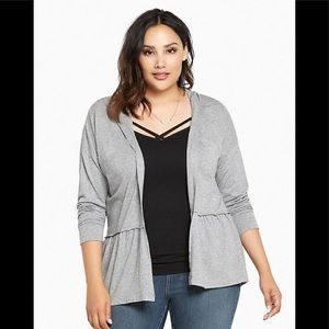 Torrid hooded heather gray draped open cardigan 3x